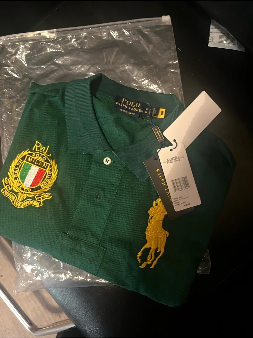 Ralph Lauren Green Polo with Gold Crest & Pony Embroidery